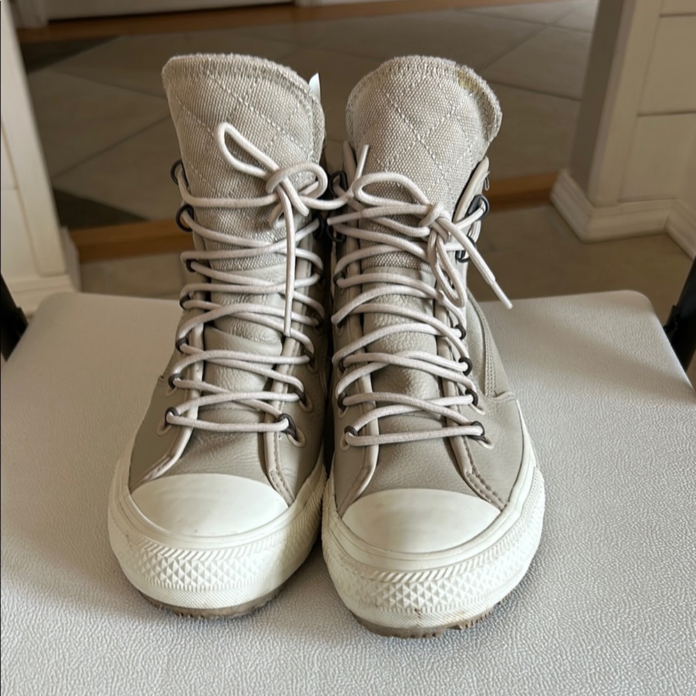 Converse High-Top Sneakers in Light Gray and White